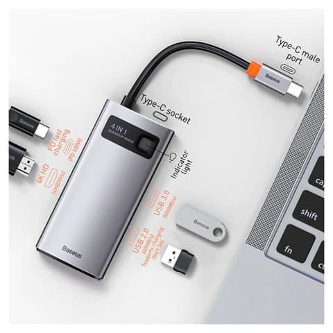 USB- Baseus Metal Gleam, Type-C  USB, USB 3.0 -A, HDMI,  , , 4 , #CAHUB-CY0G